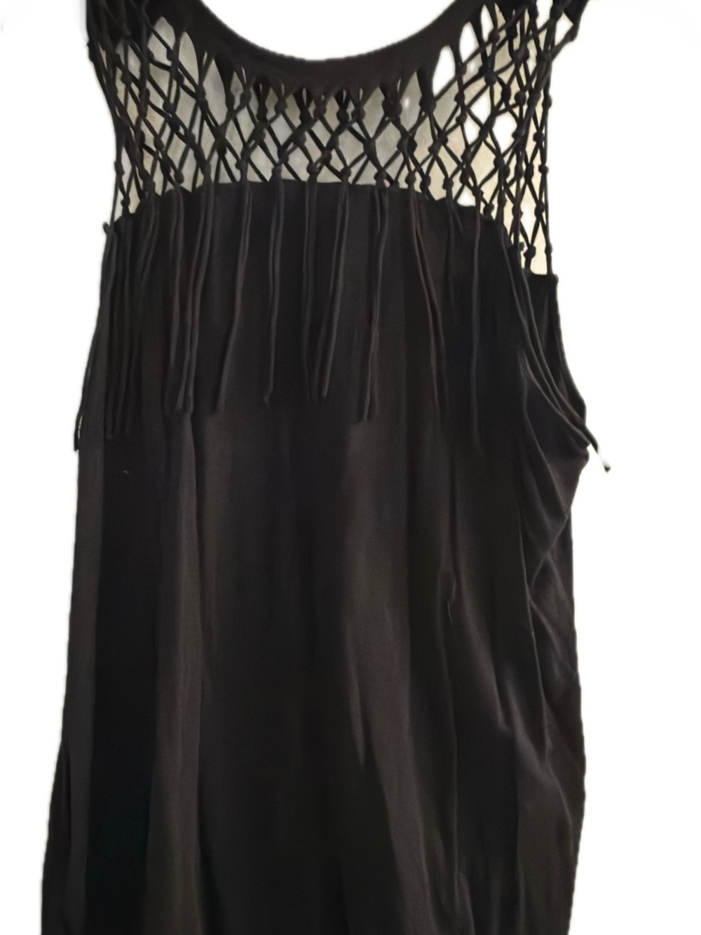 Rock & Republic Black Crochet Fringe Tank